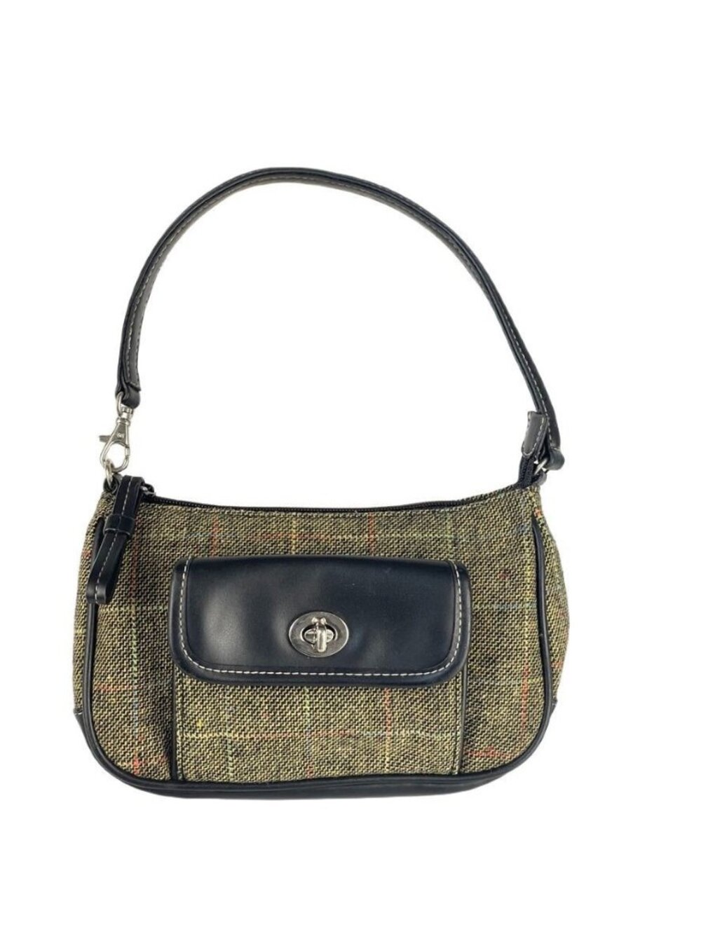 Tweed & Faux Leather Shoulder Bag With Turn-Lock Front Pocket By Ego